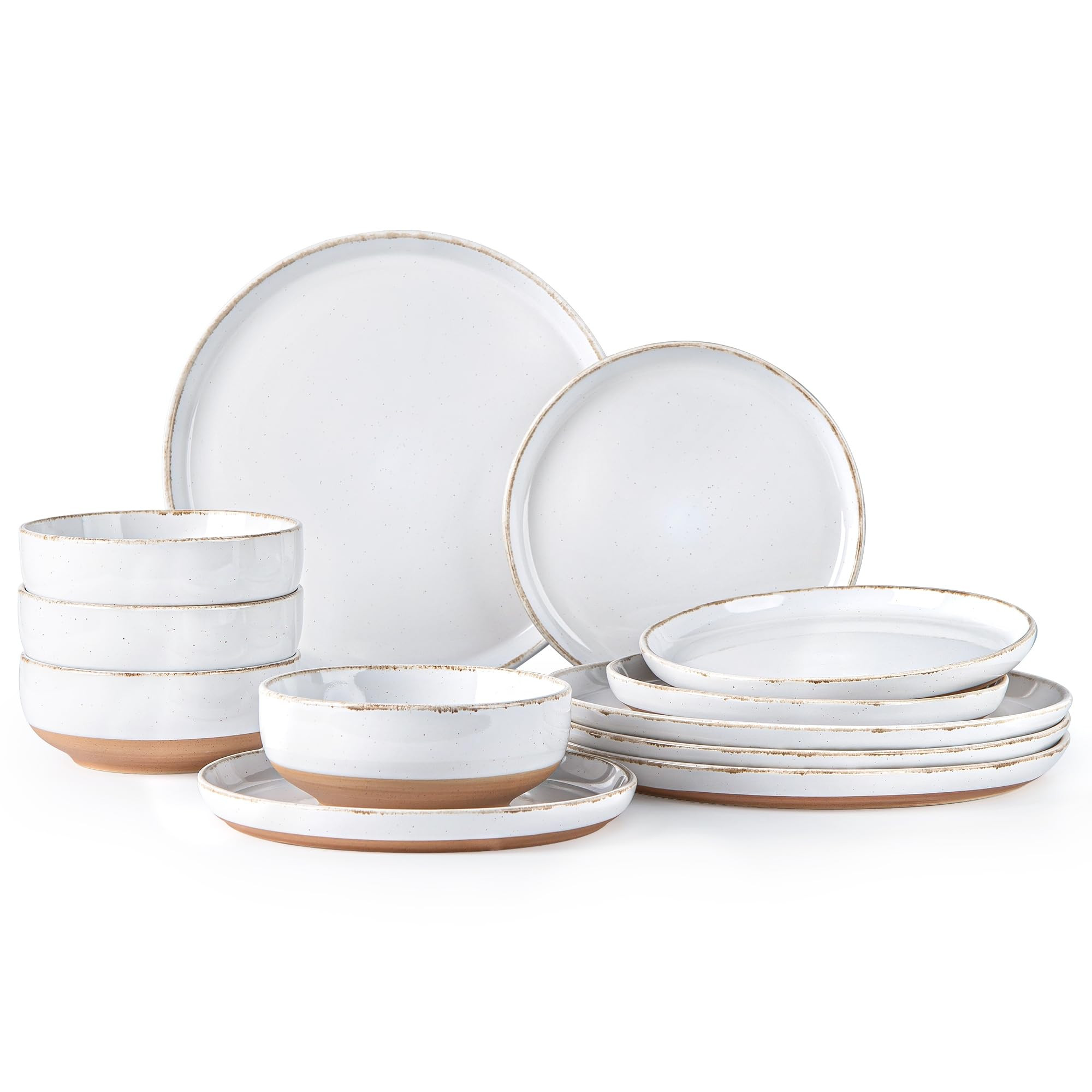 AmorArc Ceramic Dinnerware Sets for 4, 12 Pieces Handpainted Plates and Bowls Set with Rustic Ter... | Amazon (US)