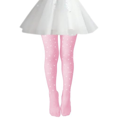 DOOVID Little Girls Sparkle Fishnet Tights Rhinestone Tights Toddler Tights Glitter Leggings Kids Stockings Sparkle Pink 4-7 Years | Amazon (US)