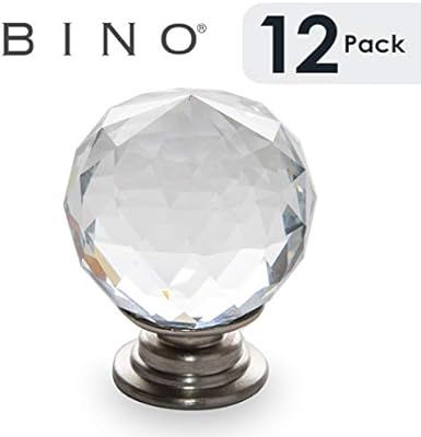 BINO 12-Pack Crystal Cabinet Knobs Drawer Pull Handles - 1.25" Diameter (32mm), Satin Nickel - Dr... | Amazon (US)