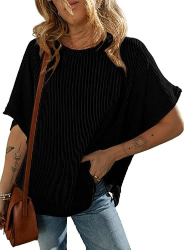 Dokotoo Womens Ladies Oversized T Shirts for Women 2026 Fahion Short Sleeve Crewneck Tunic Textur... | Amazon (US)