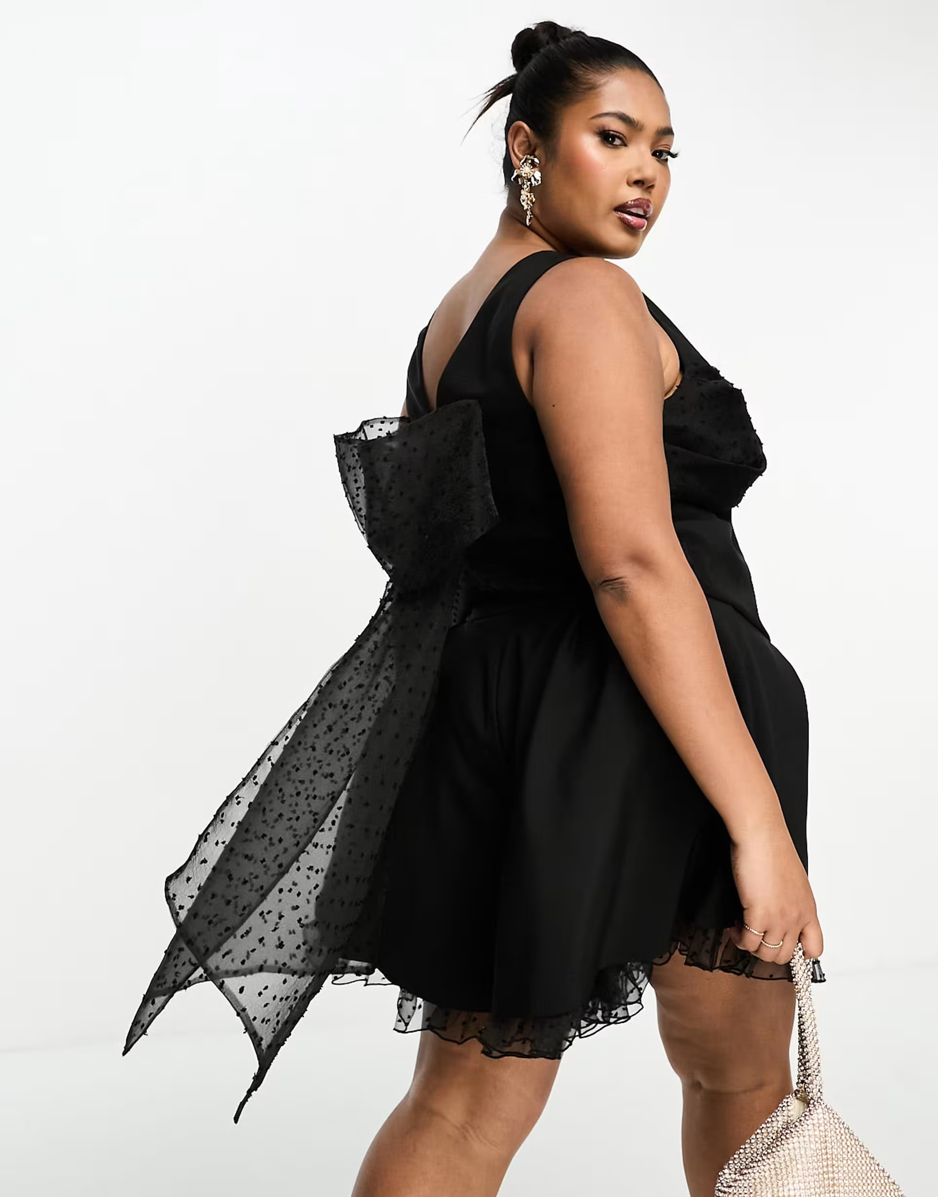 ASOS LUXE Curve tailored co-ord dobby cupped waist coat with bow back detail in black | ASOS | ASOS (Global)