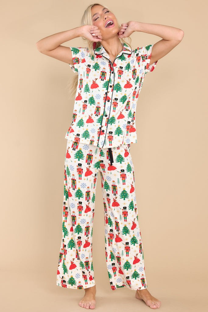 My Secret Santa Ivory Print Pajama Top | Red Dress 