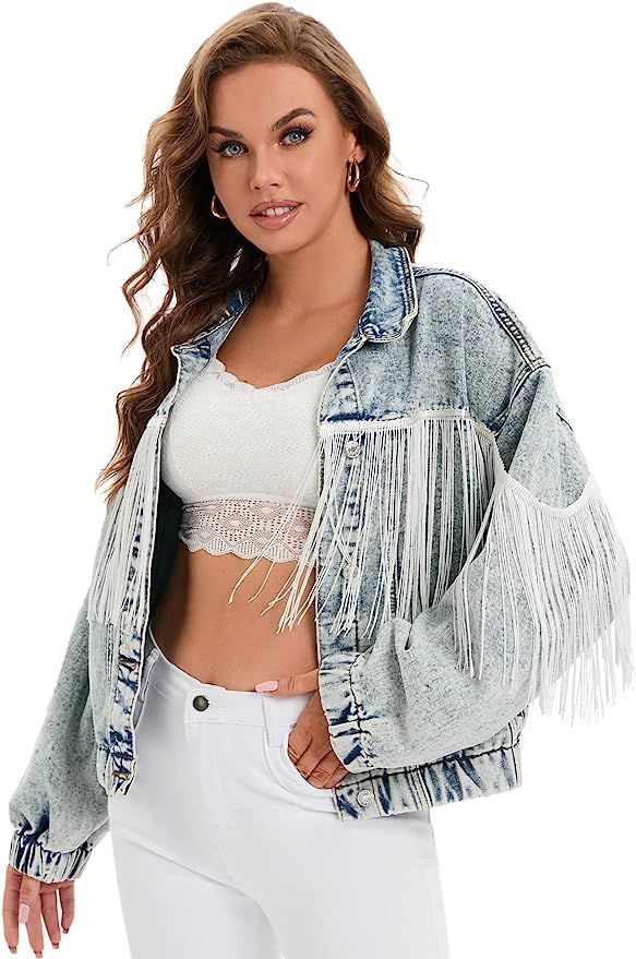 Justalwart Oversized Denim Jacket for Women Long Sleeve Classic Loose Jean Trucker Jacket | Amazon (US)