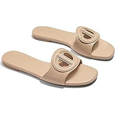 Coutgo Women's Open Toe Leather Summer Slide Sandals | Amazon (US)