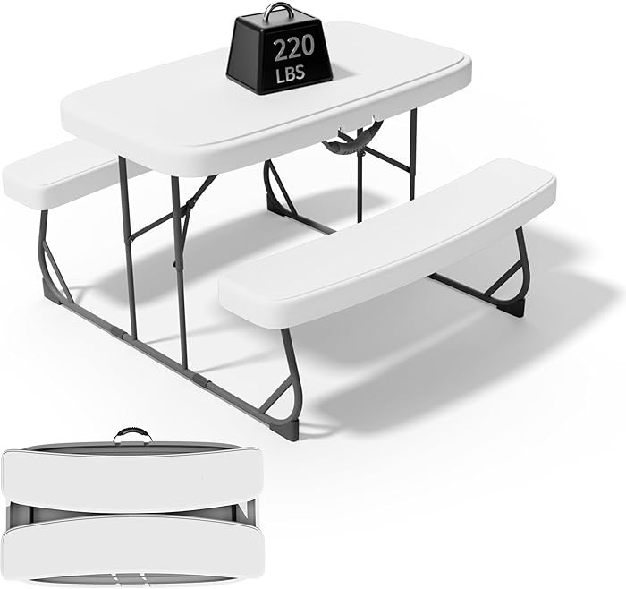 Picnic Table with Benches, Durable All-Weather Steel Frame, Stable & Easy to Clean, Portable Camp... | Amazon (US)