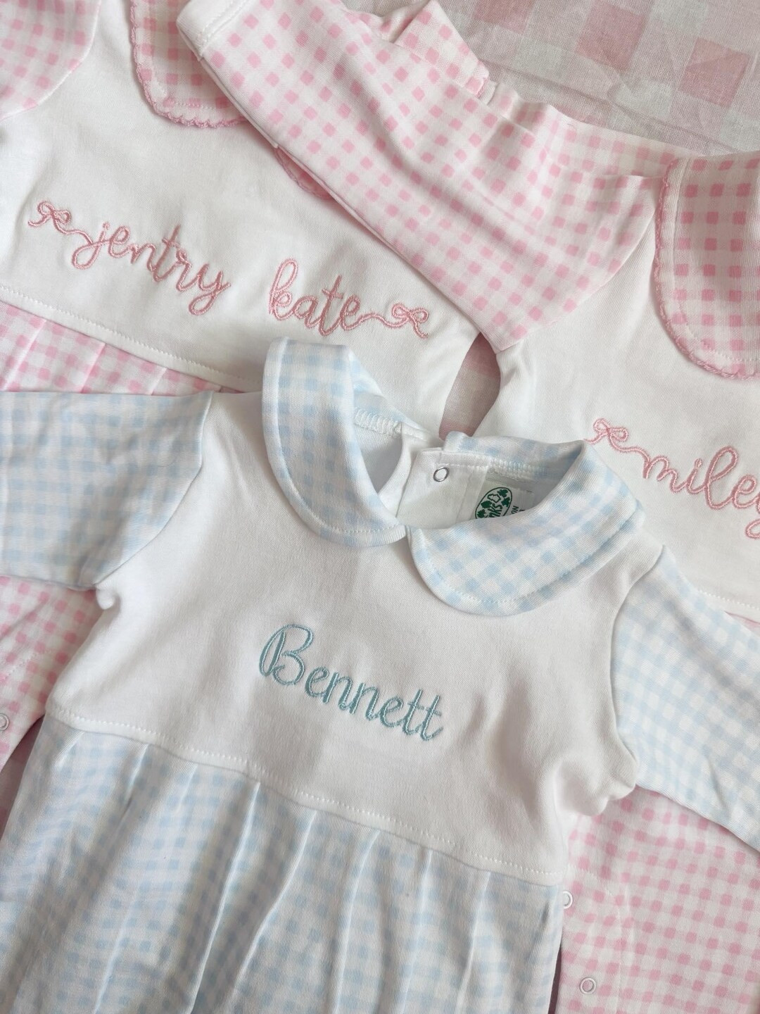 Embroidered Gingham Baby Footie – Personalized Baby Sleeper | Monogram Baby Outfit | Newborn Co... | Etsy (US)