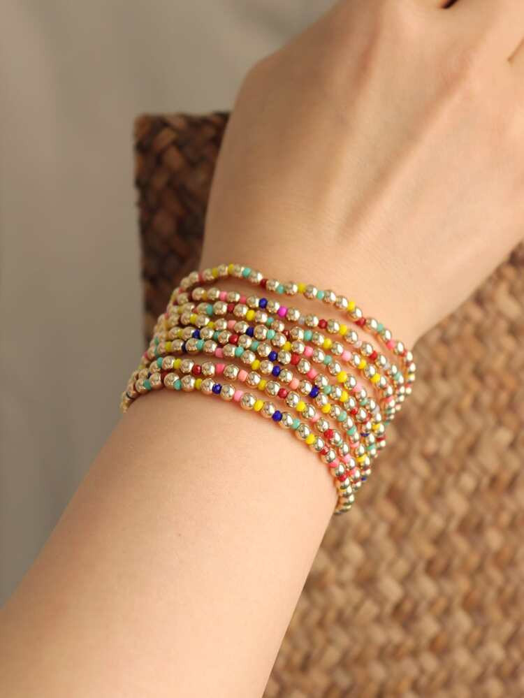 8pcs Colorful Beaded Bracelet | SHEIN