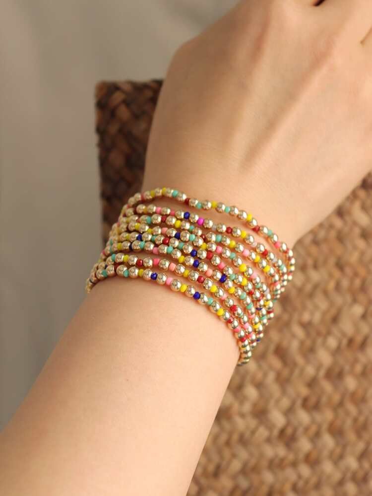 8pcs Colorful Beaded Bracelet | SHEIN