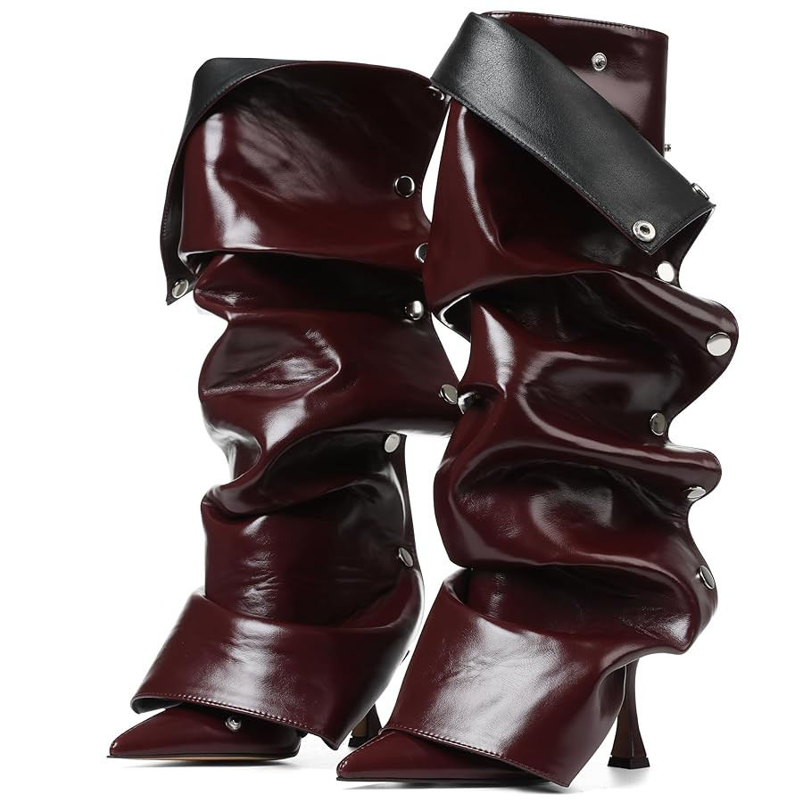 VOMIRA Women's Knee High Boots Stiletto Boots Pointed Toe High Heels Wide Calf Ruched Slouchy Boo... | Amazon (US)