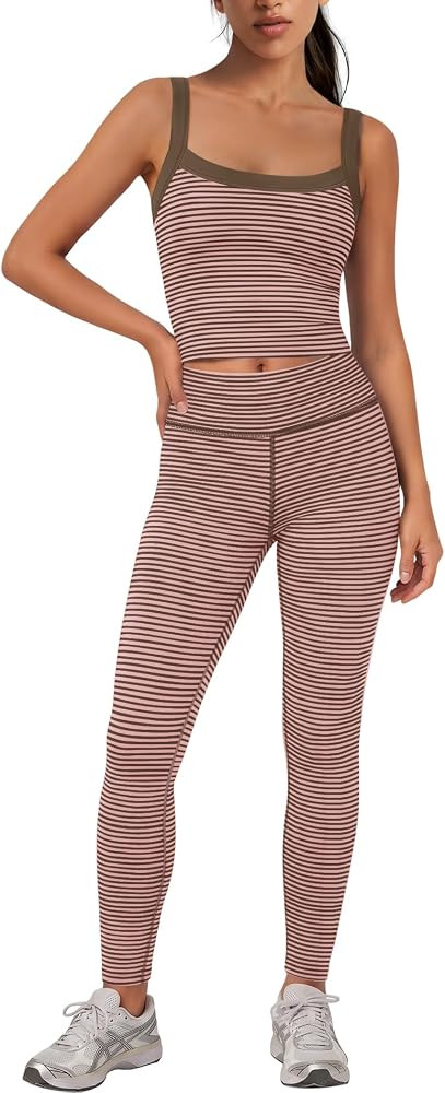 Panadila Womens Striped Workout Set Yoga Set Tank and Leggings     Spaghetti Strap Tank Top with ... | Amazon (US)