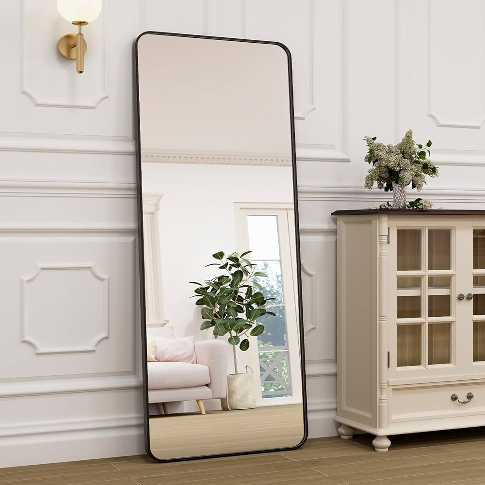 HARRITPURE Full Length Mirror 64"x21" Rounded Corner Aluminum Frame Black Full Body Floor Mirror ... | Amazon (US)