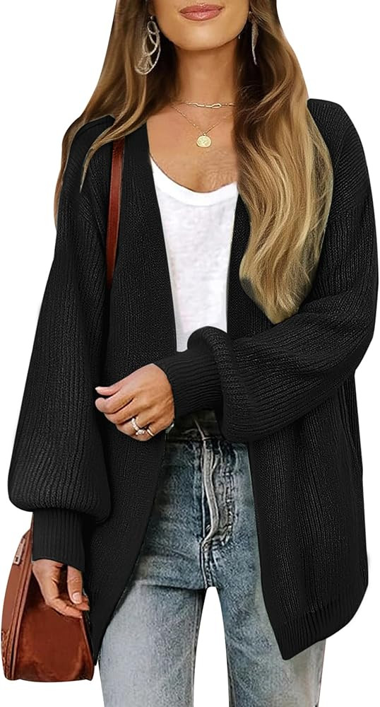 Womens Oversized Long Cardigan Sweater Fall 2025 Trendy Chunky Waffle Knit Open Front Dressy Card... | Amazon (US)