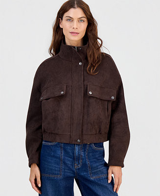 Women's Faux Suede Stand-Collar Bomber Jacket | Macy's
