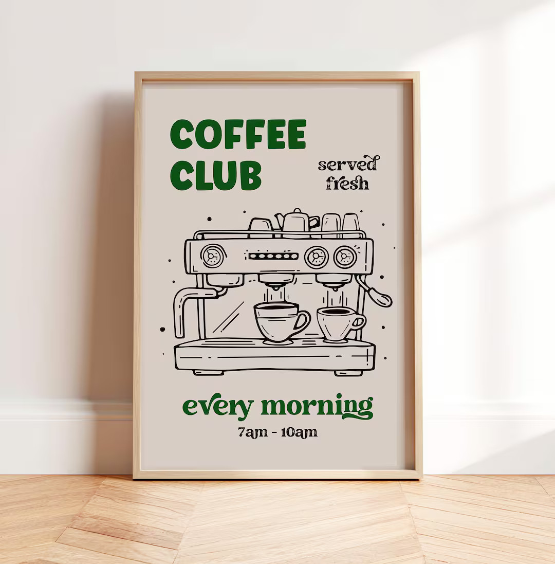 Coffee Club Kitchen Print. Kitchen Wall Art. Coffee Bar Decor. Hand Drawn Barista Poster. Friend ... | Etsy (US)