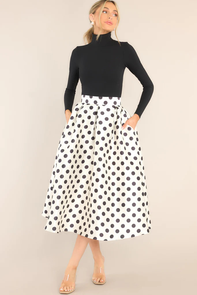 Full Circle White Polka Dot Midi Skirt | Red Dress 