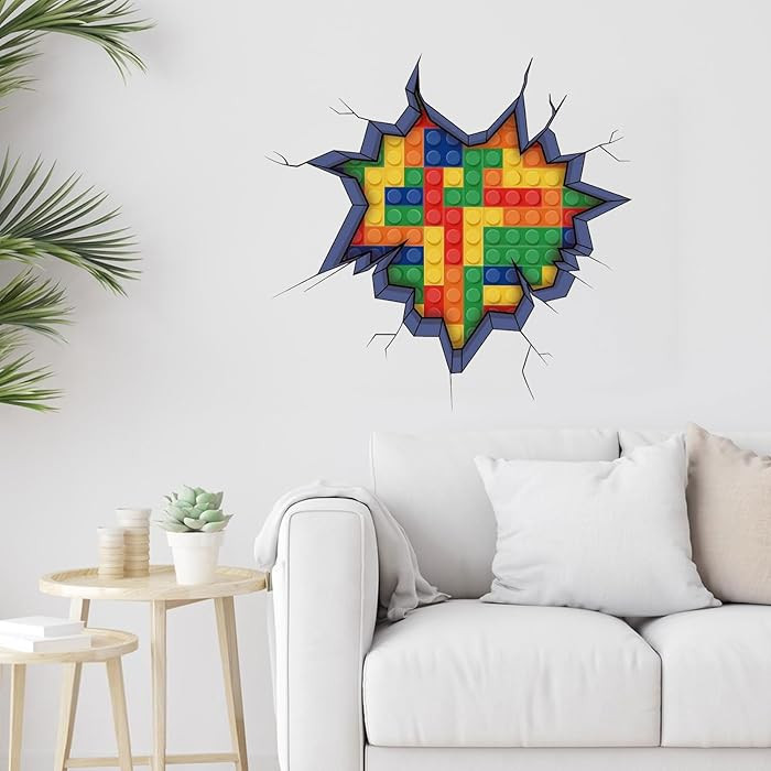 Builder Blocks Wall Decals Stickers Removable Bathroom Wall Art Decor Peel and Stick Murals for N... | Amazon (US)