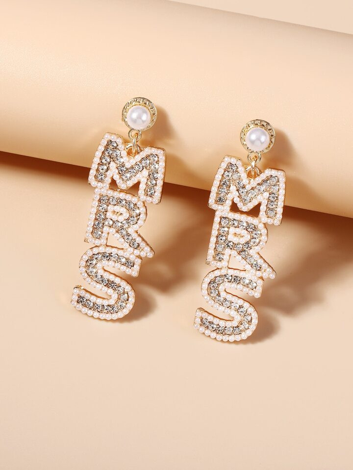 Faux Pearl & Rhinestone Letter Drop Earrings | SHEIN