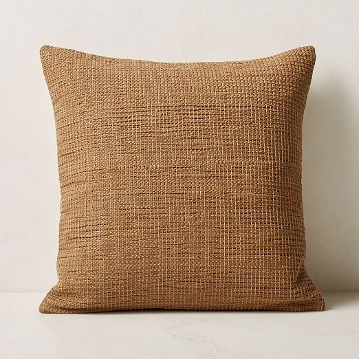 Hendrix Woven Light Brown Leather Modern Throw Pillow with Down-Alternative Insert 20'' + Reviews... | CB2