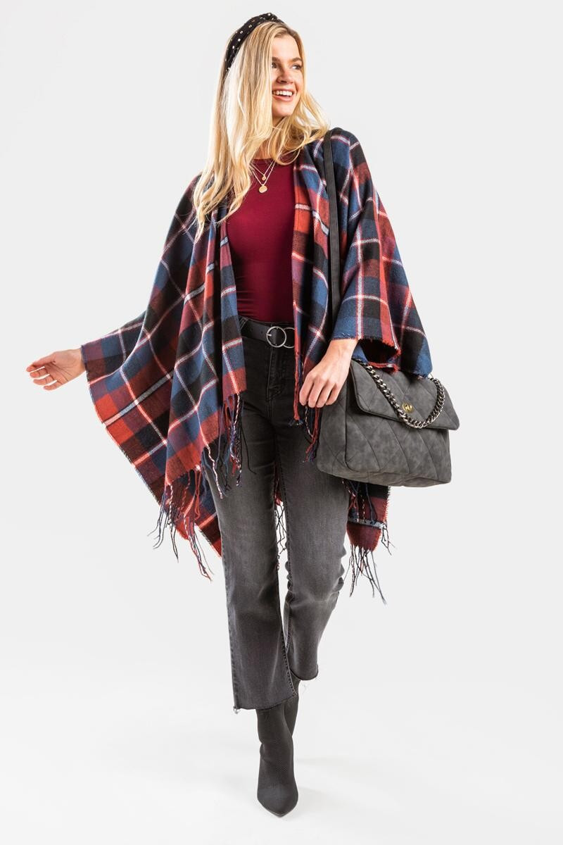Angiie Plaid Fringe Poncho | Francesca’s Collections