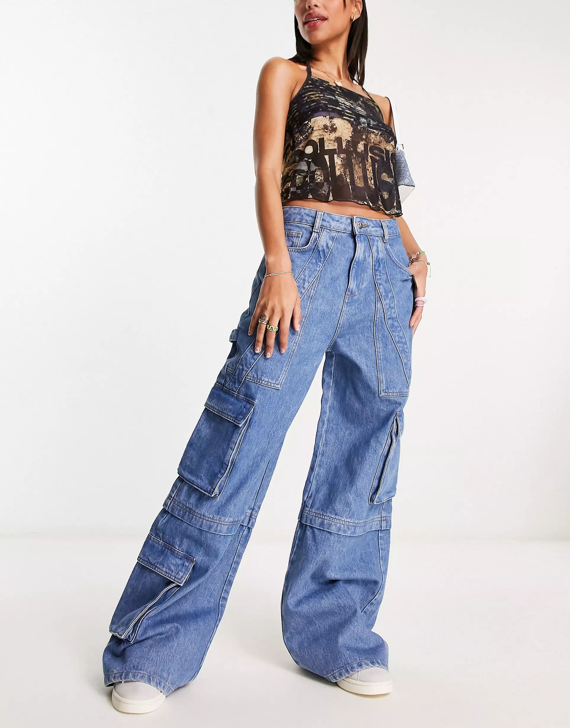 COLLUSION wide leg cargo jeans in blue | ASOS (Global)