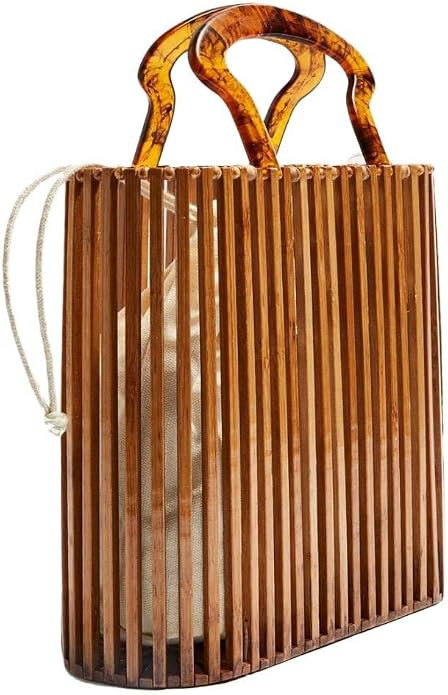 Womens Fashion Bamboo Bag with Acrylic Handle Bucket Bag Summer Beach Clutch Purse Handbags | Amazon (US)
