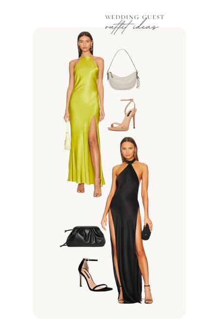 Outfit ideas for Spring or Summer weddings. I love seeing the whole image put together. 

spring wedding l wedding guest l wedding guest dresses l dresses l long dress l black dress