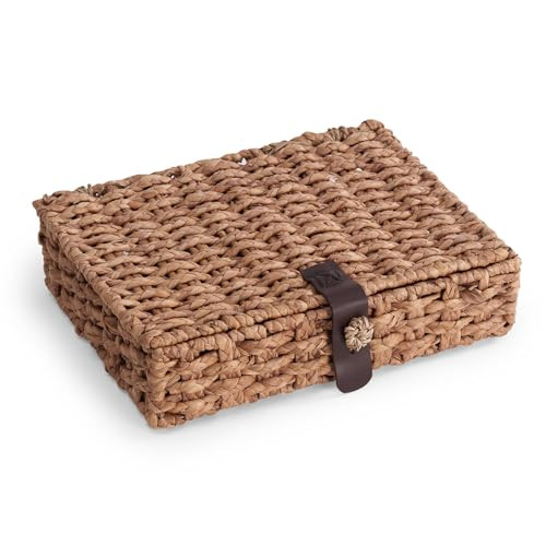 Decorative Box with Lid, Wicker Storage Basket, Water Hyacinth Woven Decorative box for Shelf, Coffee Table, Console Table, Home Decor | Amazon (US)