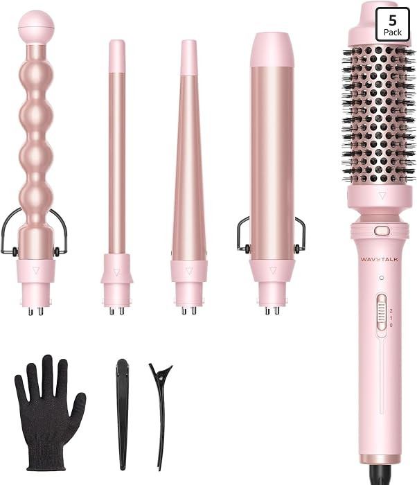 Wavytalk 5 in 1 Curling Wand Set with Thermal Brush & 0.5"-1.25" Barrels | Amazon (US)