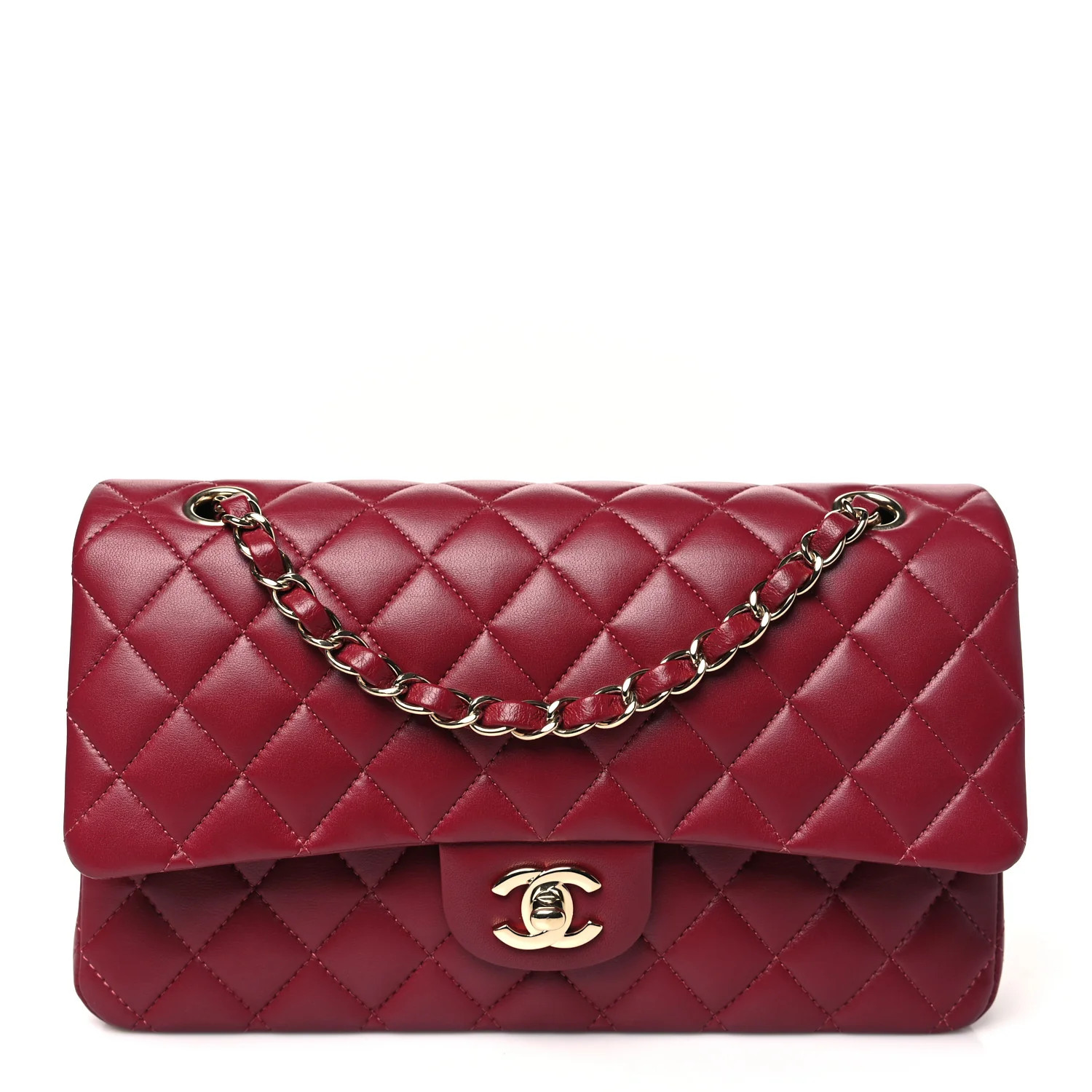 Lambskin Quilted Medium Double Flap Burgundy | FASHIONPHILE (US)