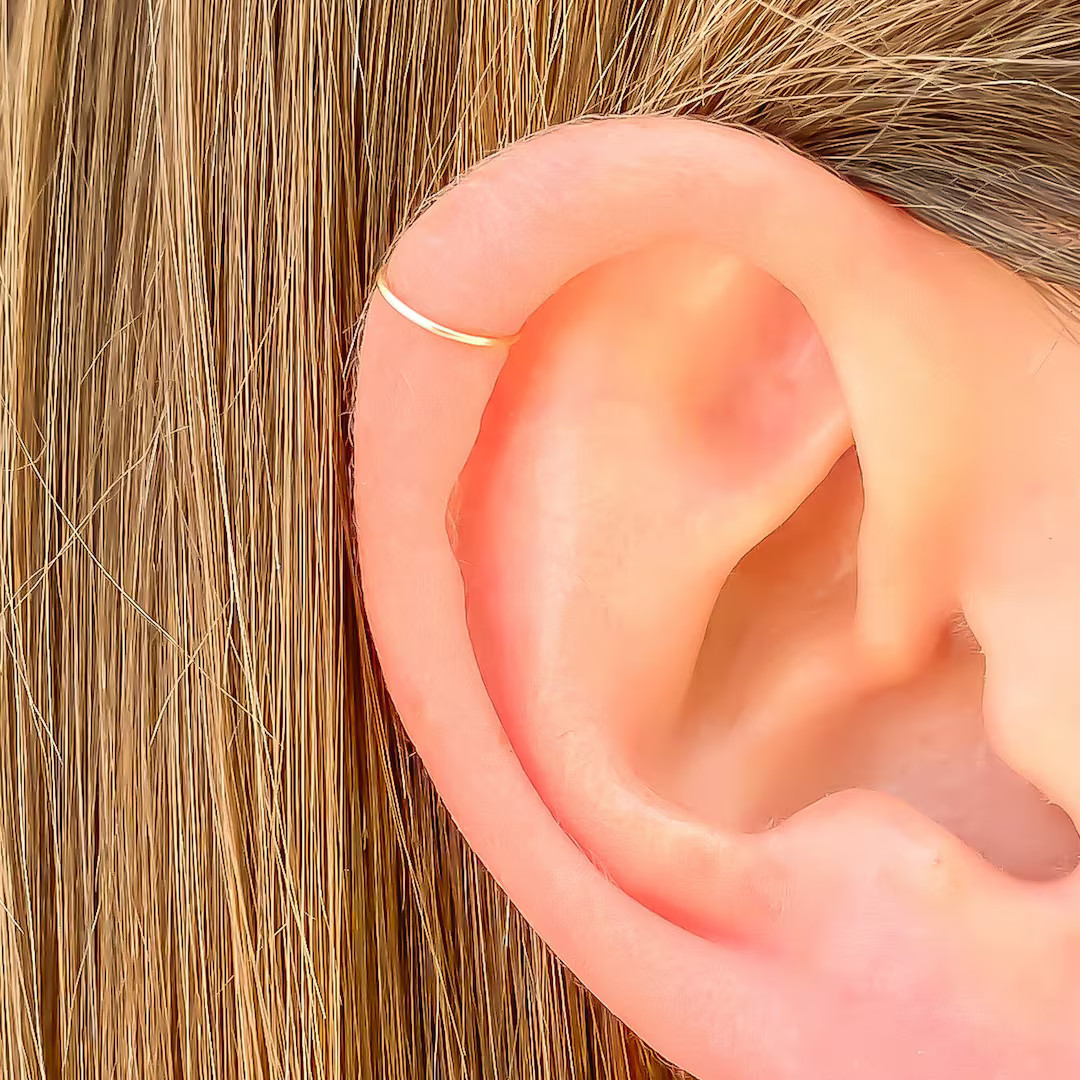 Solid 14K Gold Cartilage Hoop, Tiny Gold Cartilage Earring, Dainty Helix Hoop Earring, Thin 14K G... | Etsy (US)