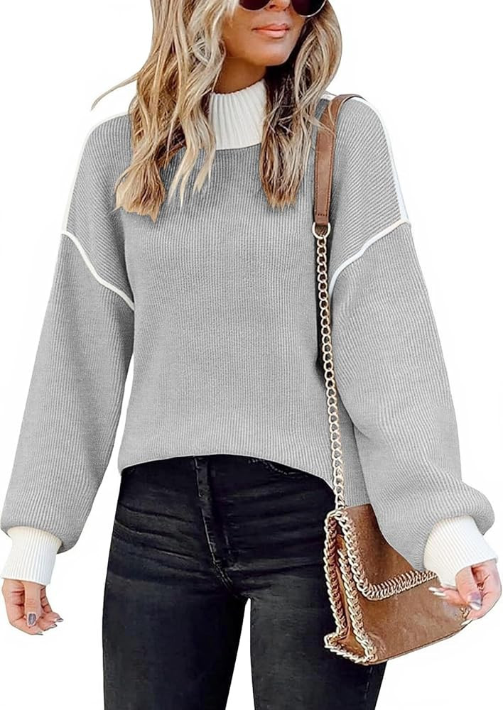 ECOWISH Women Fall Pullover Sweater Turtleneck Plaid Long Sleeve Loose Casual Chunky Checked Knit... | Amazon (US)