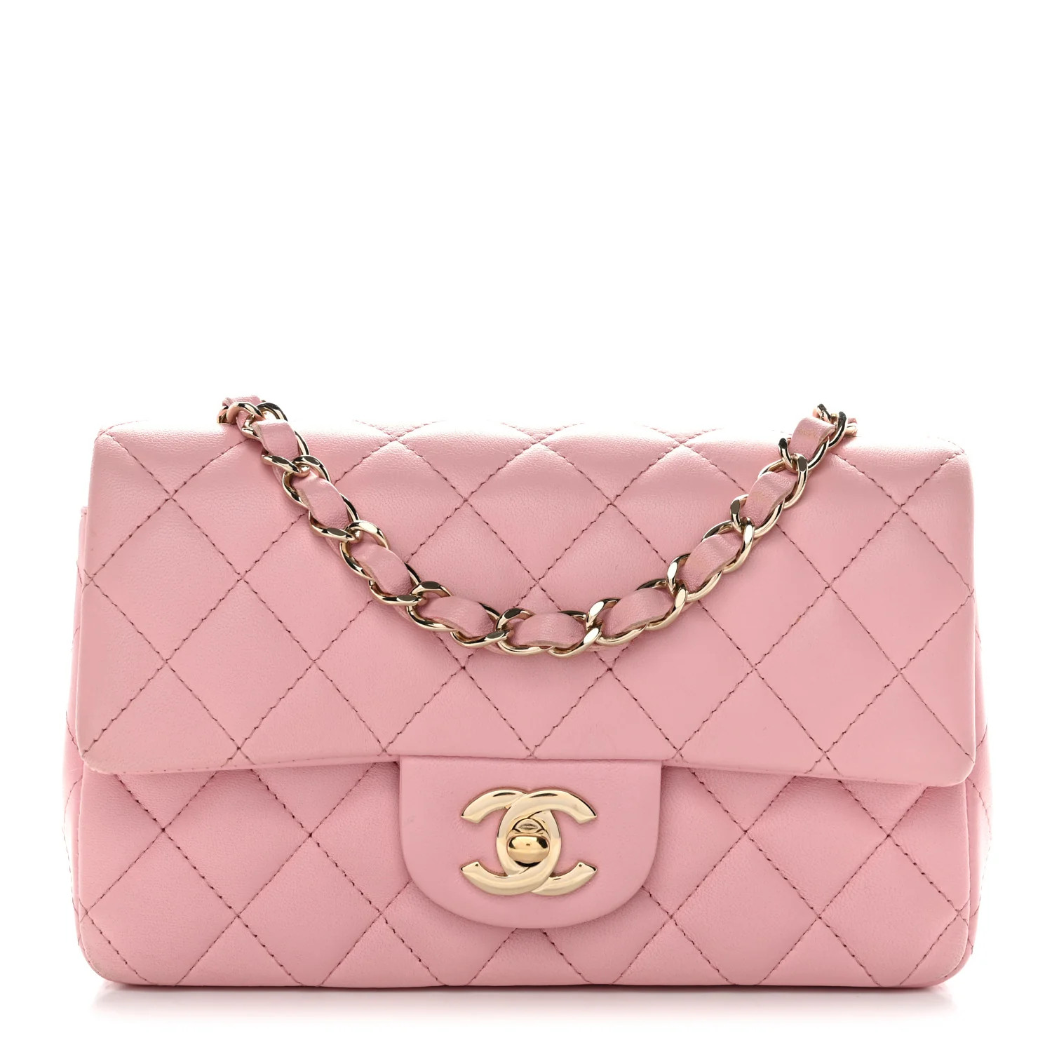 Lambskin Quilted Mini Rectangular Flap Light Pink | FASHIONPHILE (US)