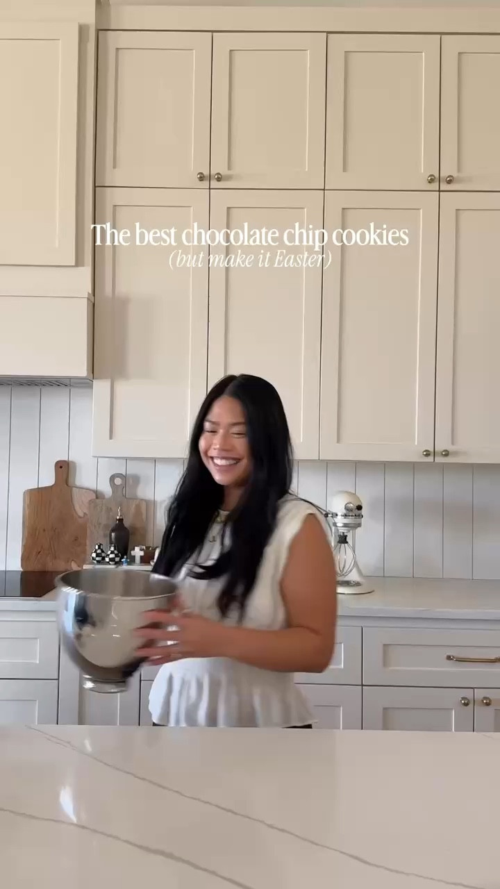 The BEST chocolate chip cookie recipe!!! (But make it Easter) 

Ingredients: 
- 2 1/4c all purpose flour
- 1tsp baking soda
- 1/2tsp salt
- 2 sticks unsalted butter (softened) 
- 1/3c sugar 
- 3/4c brown sugar 
- 2tsp vanilla extract
- 2 eggs
- 1c milk chocolate chips 
- 1c Cadbury eggs (if not using- double chocolate chip measurement) 

Directions:
1. Preheat oven to 375
2. Stir flour with baking soda and salt. Set aside. 
3. Best butter with sugars at medium speed until creamy
4. Add vanilla and eggs, one at a time, mixing on low speed until incorporated 
5. Gradually blend dry mixture into creamed mixture.
6. Stir in chocolate chips and Cadbury eggs. 
7. Place balls on a greased sheet pan (I made 18 cookies total). **If you want a crispy bottom, do not use parchment paper, if you want a soft bottom, use parchment paper.**
8. Bake for 9-11 minutes. (I did 11 minutes, one baking sheet at a time). 

#baking #cookierecipe 

#LTKSeasonal