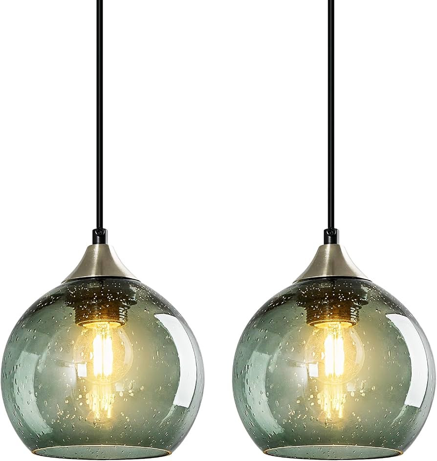 Gray Green Glass Pendant Lights Kitchen Island Lighting Globe Pendant Light Fixtures Modern Penda... | Amazon (US)