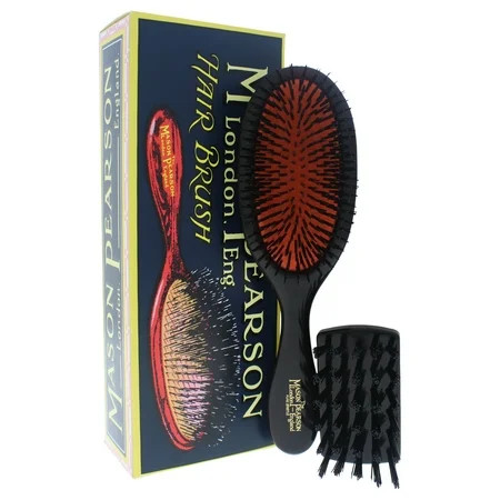 Mason Pearson Handy Boar Bristle 10 Oval Cushion Hair Brush and Cleaning Brush Black 2 Piece | Walmart (US)