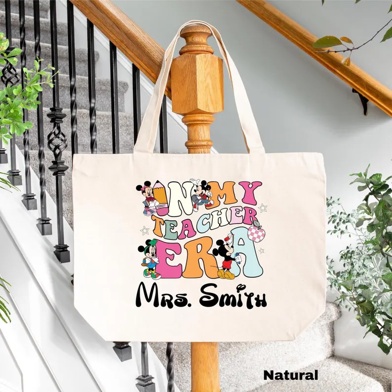 Custom Teacher Tote Bag, Disney Mickey and Minnie, in My Teacher Era Gift for Educators - Etsy | Etsy (US)
