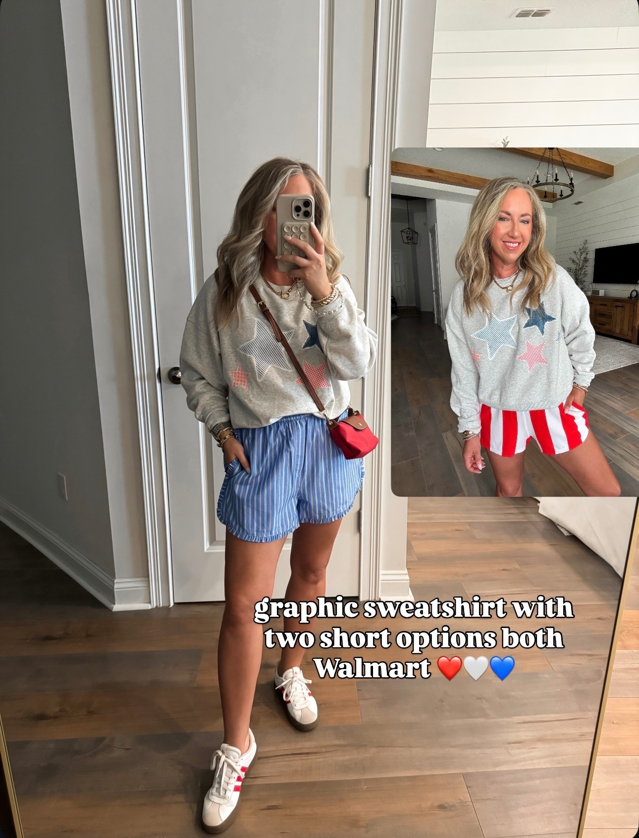 Walmart fashion Walmart finds July 4th outfit, summer outfit, Memorial Day weekend outfit graphic sweatshirt, soft inside! Boxer shorts size medium