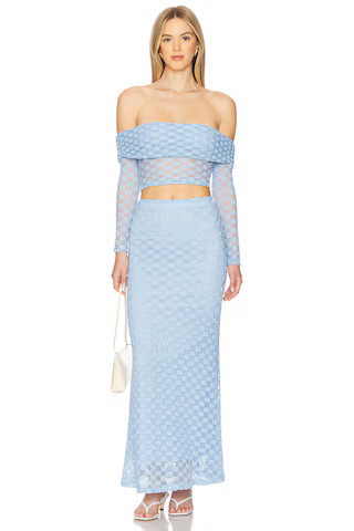 x REVOLVE Adoni Mid Rise Maxi Skirt in Cornflower | Revolve Clothing (Global)