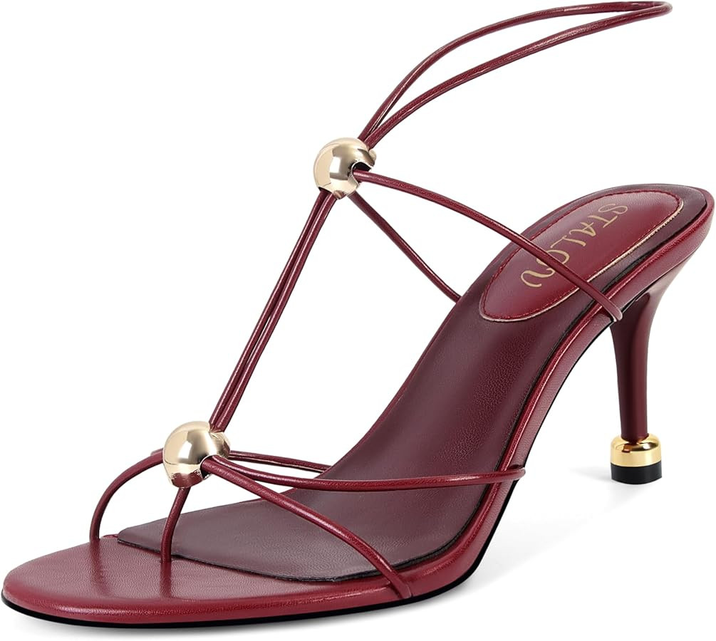STALOV Strappy Heels for Women Round Open Toe Slingback Sandals Thong Flip Flop Comfortable Party... | Amazon (US)