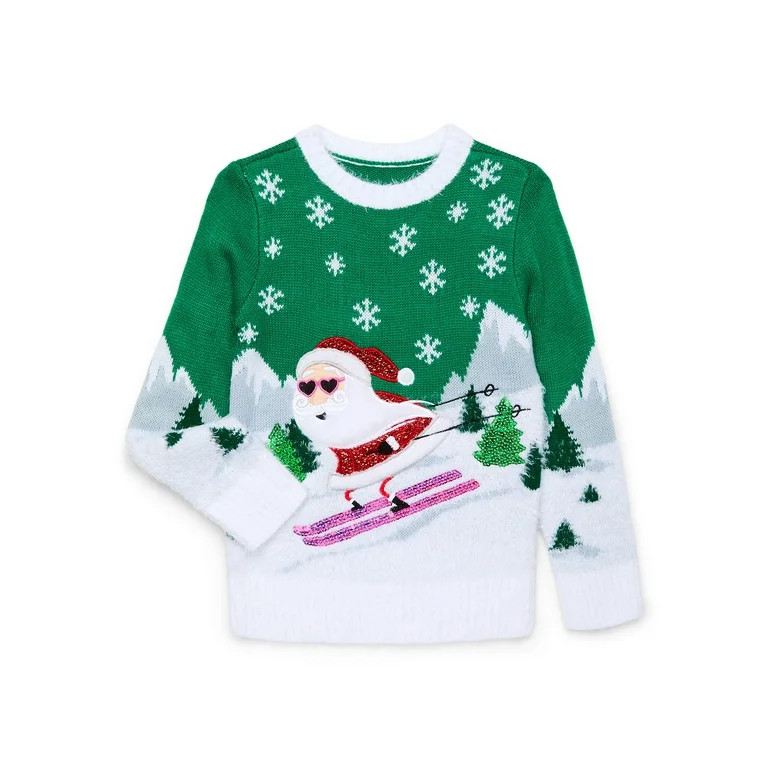 Holiday Time Girls’ Embellished Christmas Sweater with Long Sleeves, Sizes 4-18 & Plus | Walmart (US)