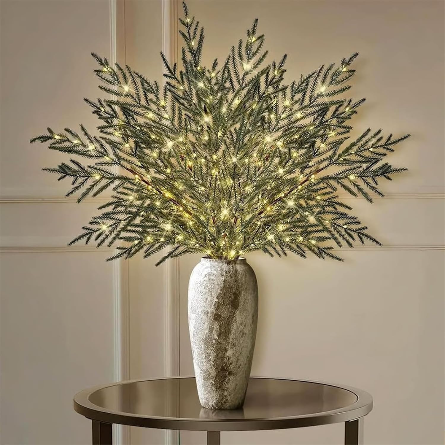 35" Christmas Lighted Norfolk Pine Branches, 4 Pack Flexible Led Lighted Branches, Pre-Lit Norfolk Pine Stems with Timer for Festive Ambiance, Battery Operated (2 Set) | Amazon (US)