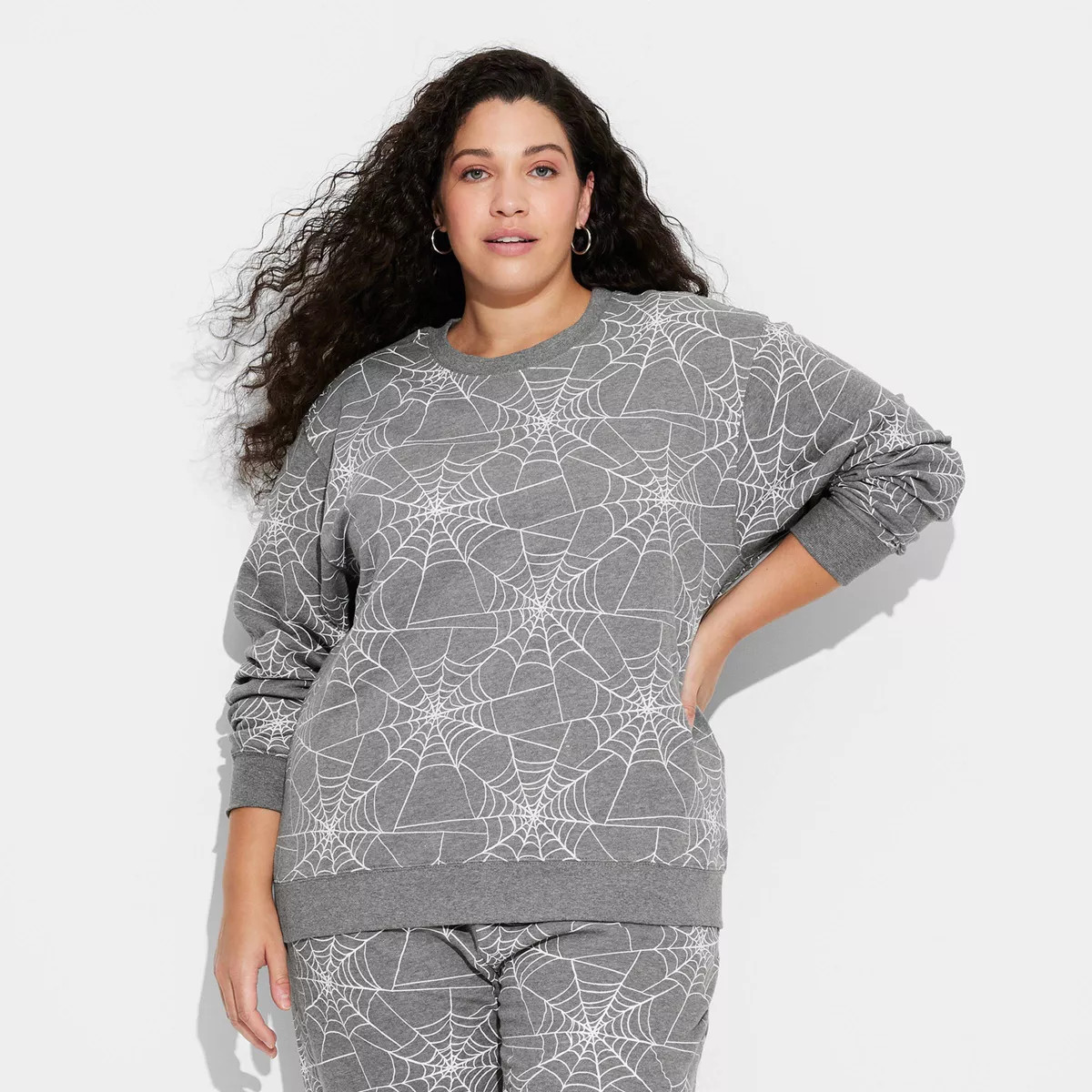 Women's Spiderweb Print Graphic Sweatshirt - Charcoal Gray | Target