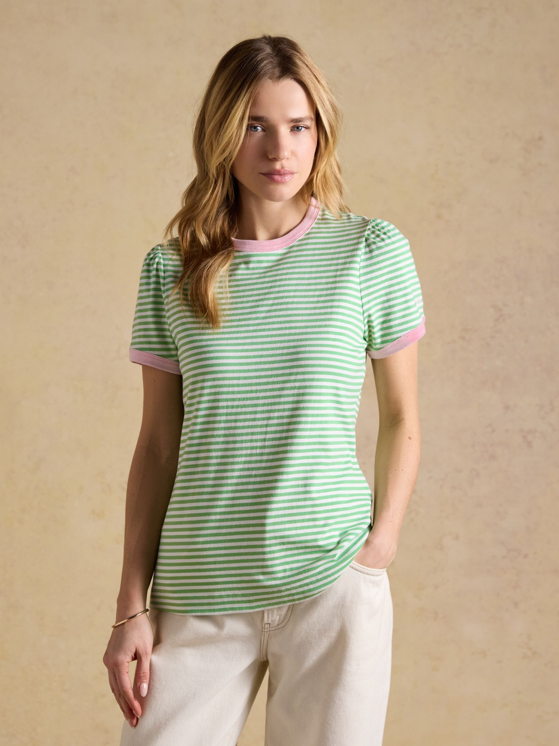 Erin Green Stripe Short Sleeve Jersey T-Shirt | Joules | Joules
