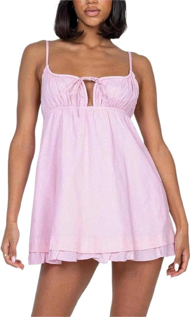 SOLILOQUY Women Y2K Bodycon Mini Dress Sexy Spaghetti Strap Backless Slim Flare Short Dress Summe... | Amazon (US)