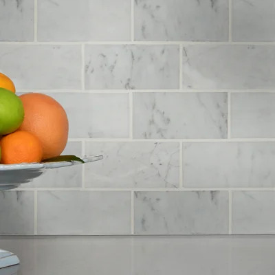 Carrara White 3 in. x 6 in. Polished Marble Subway Floor and Wall Tile | Wayfair North America