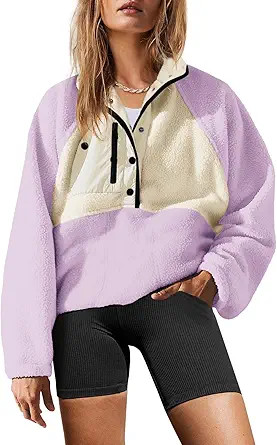Yanekop Womens Fuzzy Fleece Pullover Sherpa Sweatshirt Long Sleeve Button Down Sweater Winter Fle... | Amazon (US)