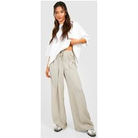 Womens Linen Look Wide Leg Pants - Beige - 12 | boohoo (US & Canada)