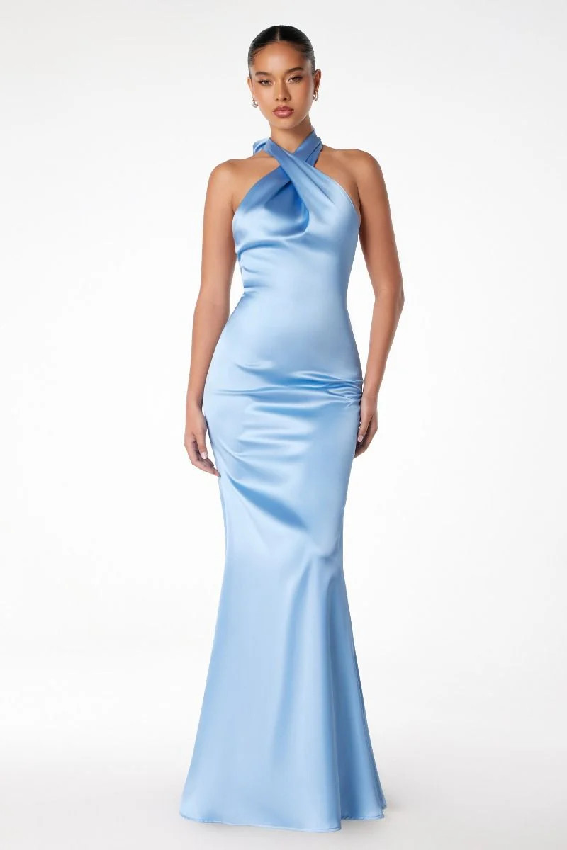 Piper Maxi Dress - Fitted Satin Halter Dress | Lady Black Tie