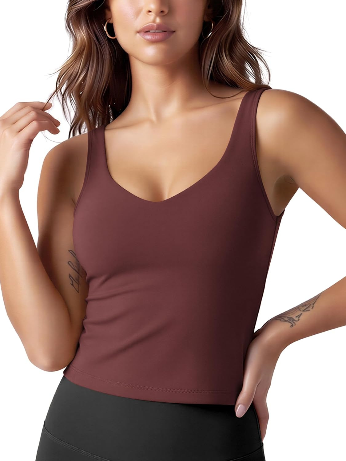 ODODOS Women's Tank Top with Built in Bra - Buttery Soft U Back Light Support Workout Yoga Sports Bra | Amazon (US)