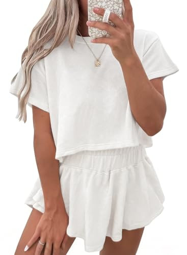 Amazon.com: miduo Womens Casual 2026 Summer Two Piece Sets Mini Skort Sets Crewneck Short Sleeve ... | Amazon (US)